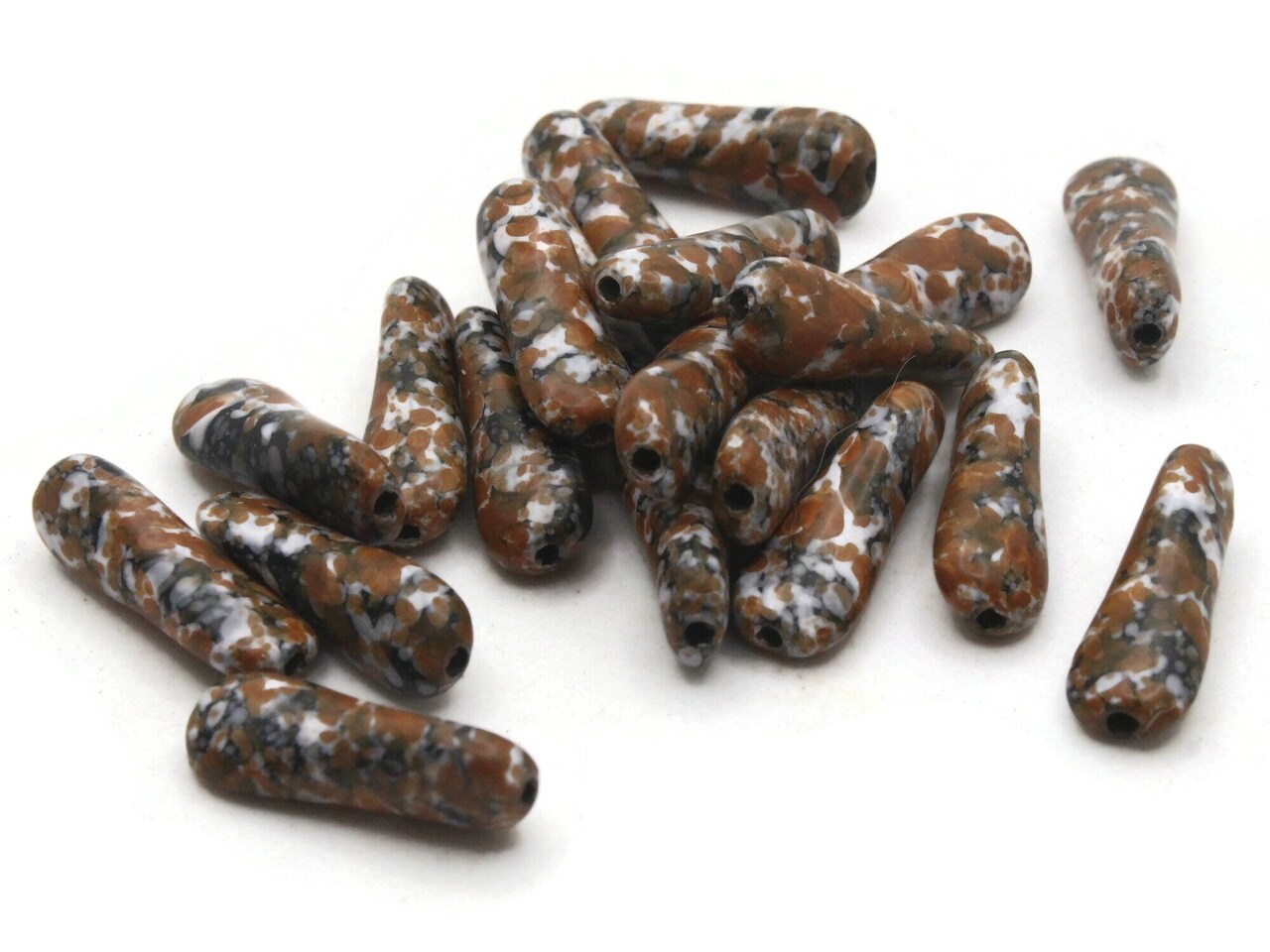 20 18mm Brown White and Black Vintage Plastic Pinched Tube Beads